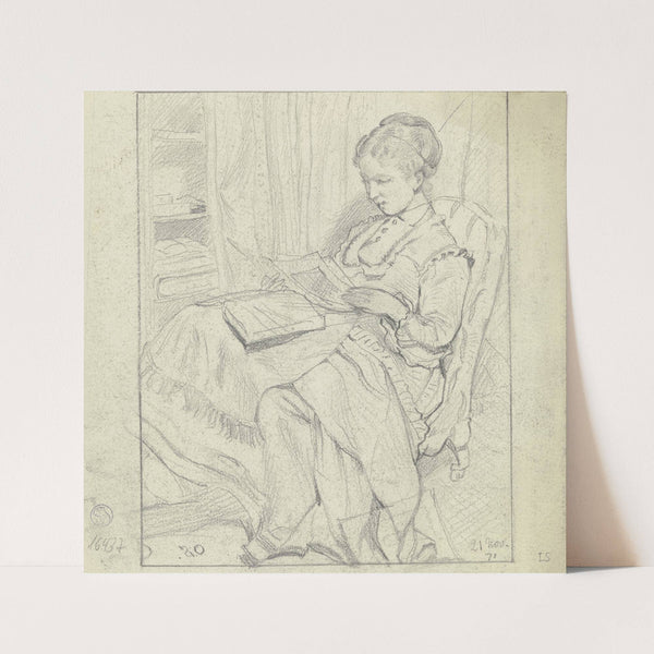 Luise Scholderer in der Betrachtung einzelner Blätter (1871) by Otto Scholderer