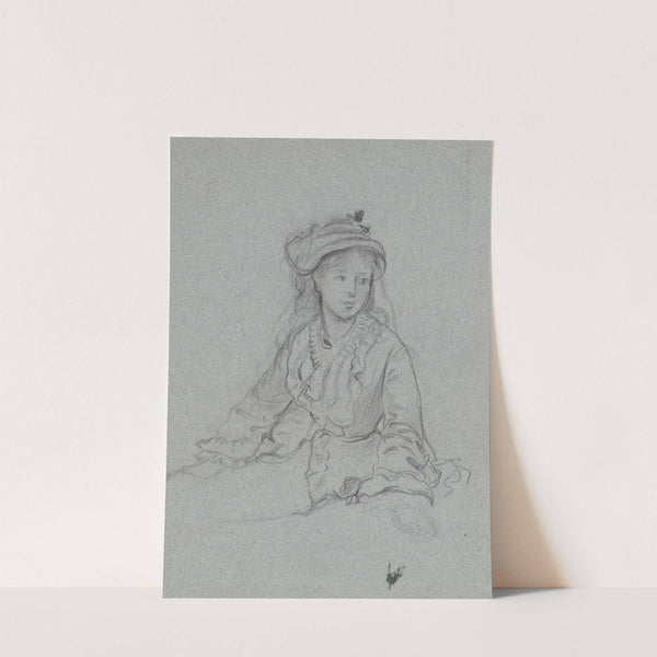 Luise Scholderer in Rüschenjacke und mit Hut, Halbfigur, sitzend by Otto Scholderer