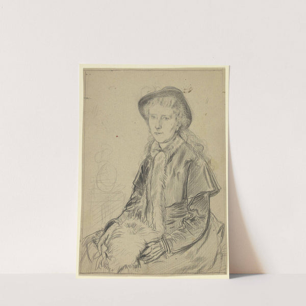 Luise Scholderer sitzend, im Reisekostüm mit Muff by Otto Scholderer