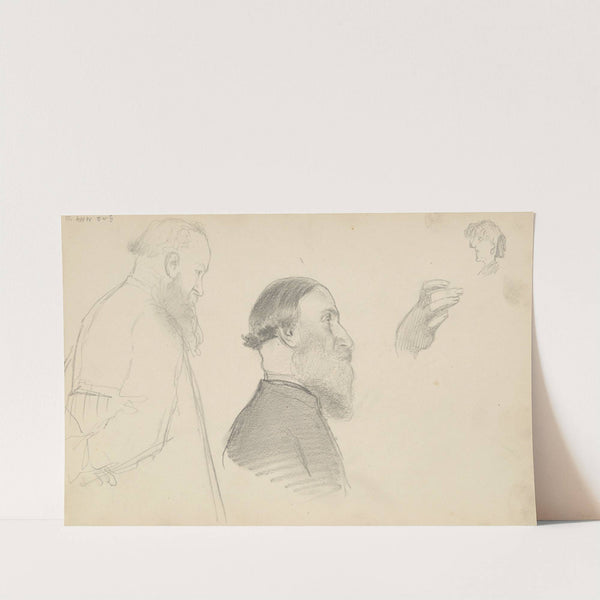 luźne szkice, m.in. brodatego mężczyzny ujętego w prawym profilu, popiersie brodatego mężczyzny w prawym profilu, głowa kobiety w lewym profilu by Henryk Siemiradzki