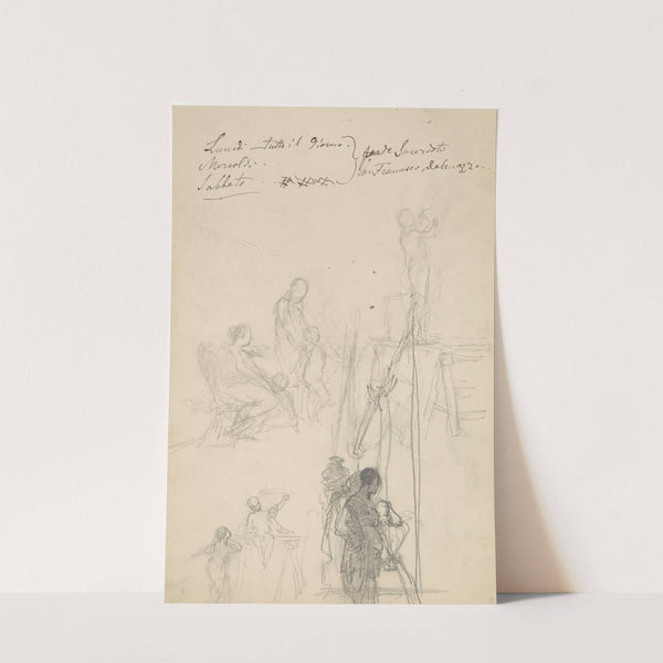 luźne szkice, m.in. postaci z amorkiem, postaci na rusztowaniach by Henryk Siemiradzki