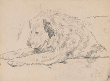 Lying Dog, with a Design of a Multi-Figure Composition Below (1908)