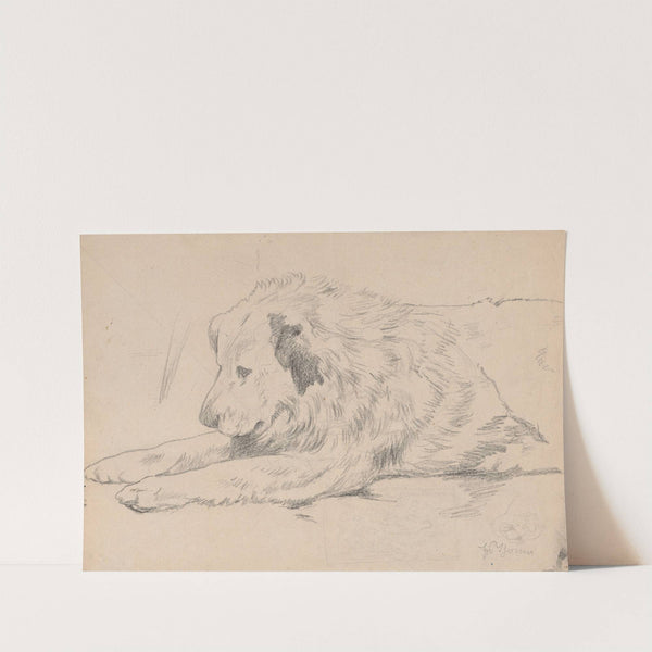 Lying Dog, with a Design of a Multi-Figure Composition Below (1908) by Hans Thoma