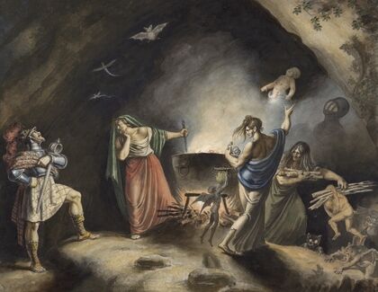 Macbeth, IV, 1, Macbeth in witches cave (1829)