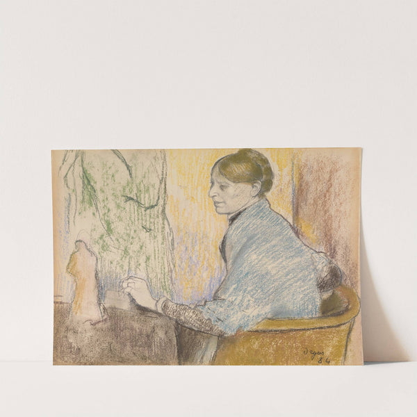 Madame Henri Rouart in an armchair in front of a small table with a Tanagra statuette (1884) by Edgar Degas