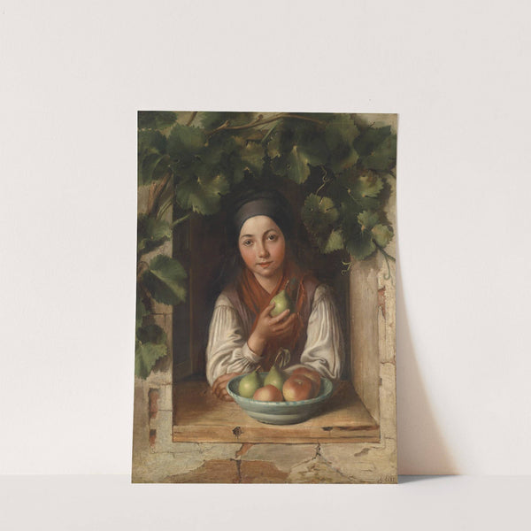 Mädchen am weinumrankten Fenster by Alois Eiss