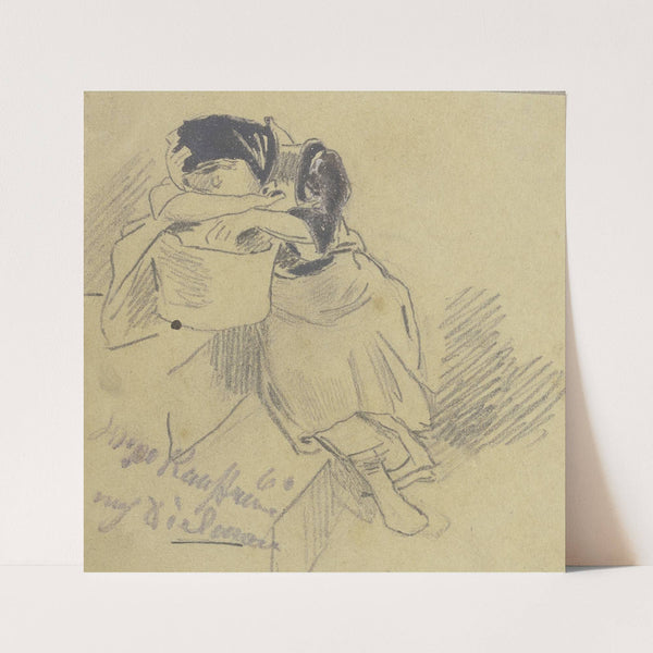 Mädchen an einer Treppe auf ihrem Korb eingeschlafen (1860) by Hugo Kauffmann