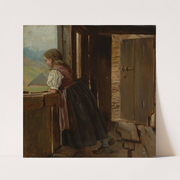 Mädchen auf der Laube eines Bauernhauses (1862) by Hans Thoma