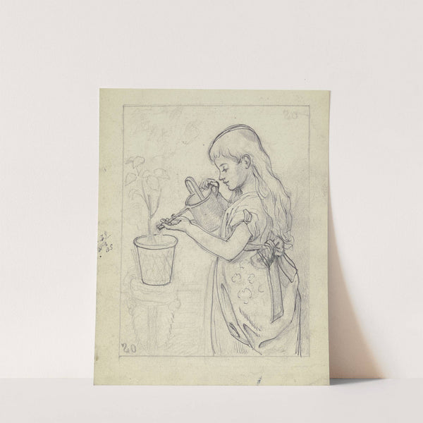 Mädchen beim Blumengießen by Otto Scholderer