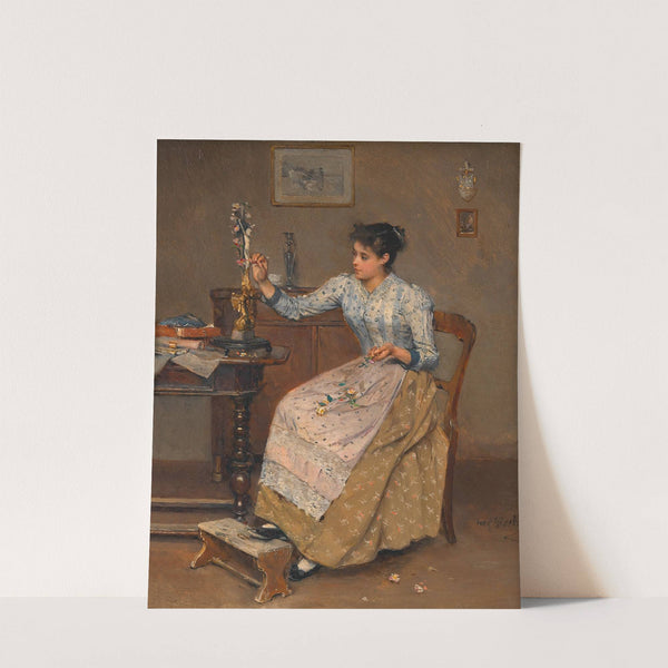 Mädchen ein Kruzifix mit Blumen schmückend by Josef Gisela