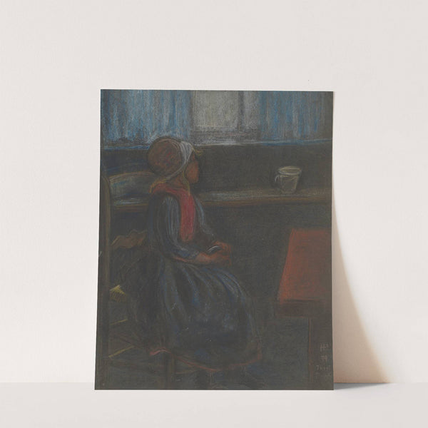 Mädchen im Profil nach rechts, aus dem Fenster blickend by Hermann Lismann