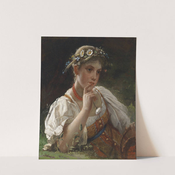 Mädchen in Tracht mit Blumenkranz by Firs Sergejevitch Zhuravlev