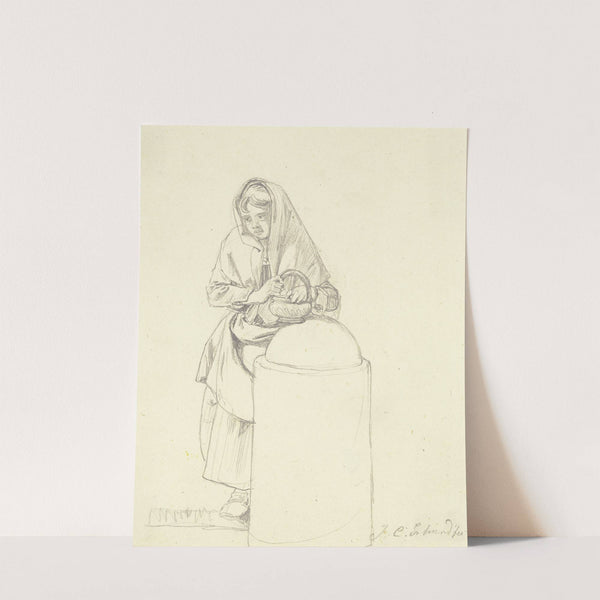 Mädchen mit einem Korbe an einem Radabweisestein stehend by Johann Christoph Erhard