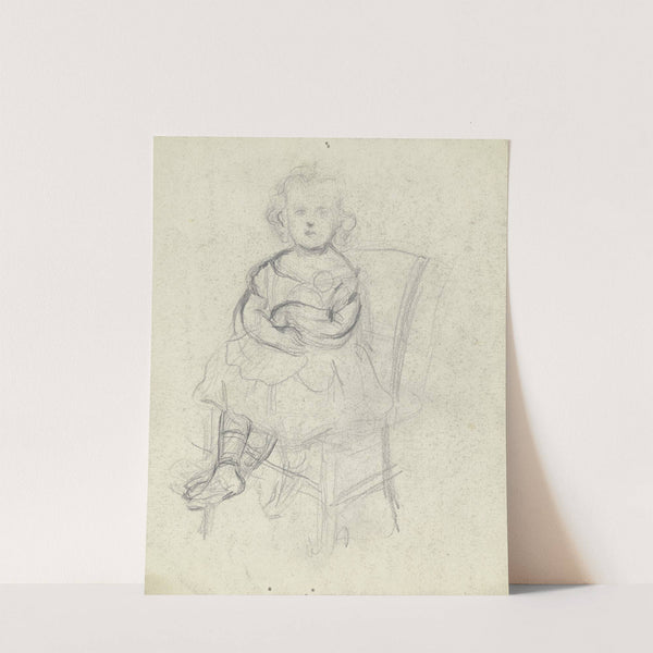 Mädchen mit Puppe auf einem Stuhl sitzend by Otto Scholderer
