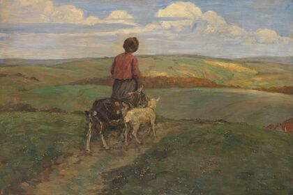 Mädchen mit Ziegen auf dem Heimweg