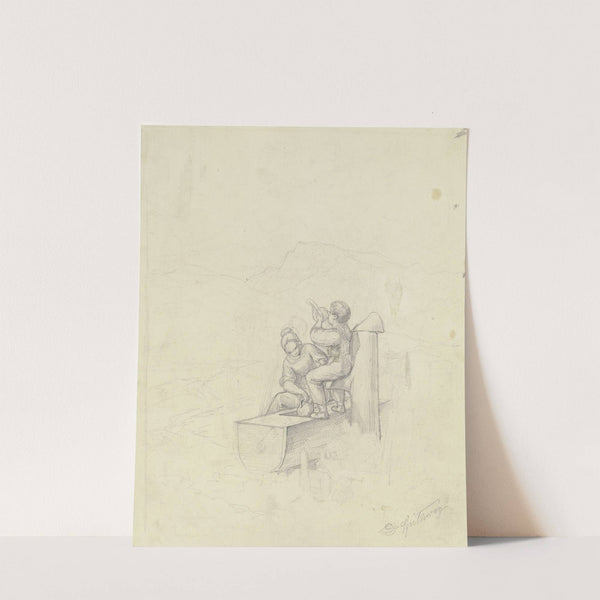 Mädchen und Junge am Brunnen by Carl Spitzweg