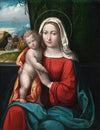 Madonna And Child Before A Curtain, A Mountainous Landscape Beyond