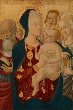 Madonna and Child with Saint Jerome, Saint Catherine of Alexandria, and Angels (c. 1465)