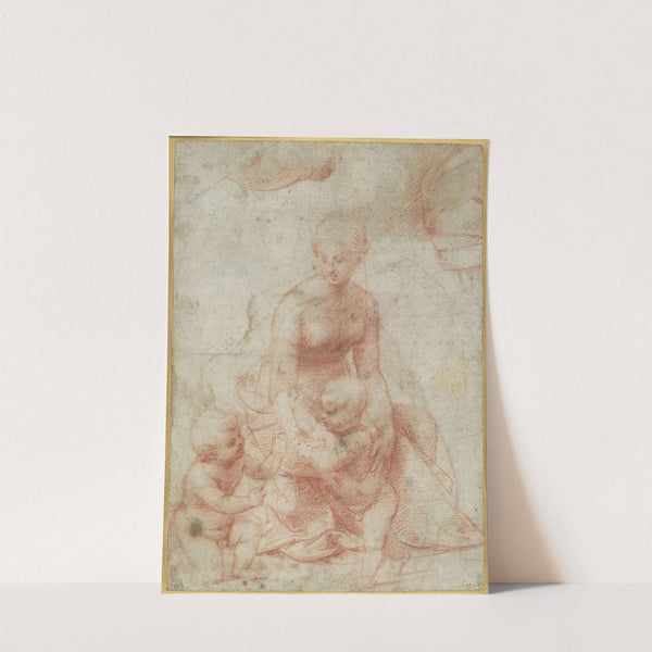 Madonna and Child with the Infant Saint John the Baptist; upper left, Study for the Right Arm of the Infant Saint John; upper right, Study for Drapery by Raphael