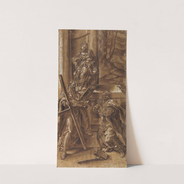 Madonna med barnet samt apostlen Andreas (t.v.) og den hellige Judas (t.h.) by Lelio Orsi