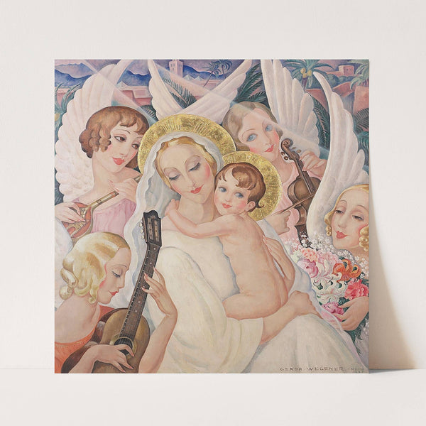 Madonna with child, surrounded by musical angels by Gerda Wegener