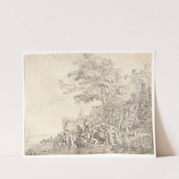 Mænd, der laster en båd med korn by Simon de Vlieger