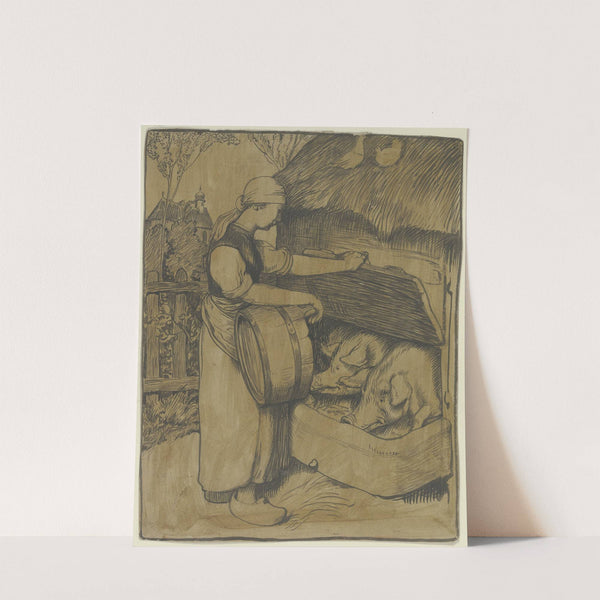 Maid feeding pigs by Fritz Boehle