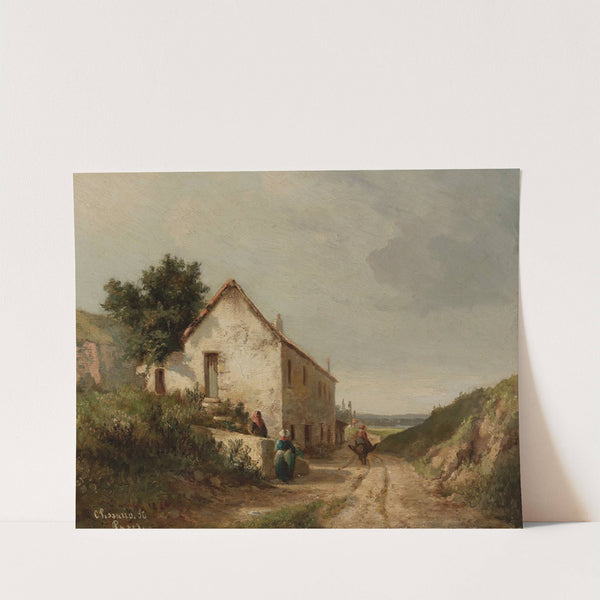 Maison Au Bord D’une Route De Campagne Avec Personnages (1856) by Camille Pissarro