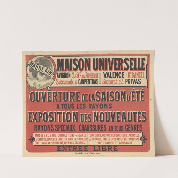 Maison universelle, Maubé Aîné. Avignon, succursale à Carpentras, Valence, succursale à Privas (1890) by Imp. Camis