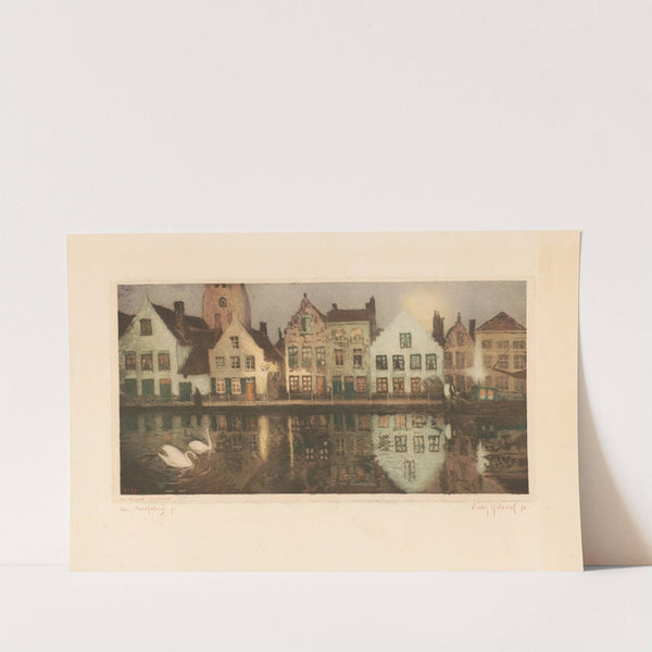 Maisons au bord d’un canal, le soir by Léon Bartholomé