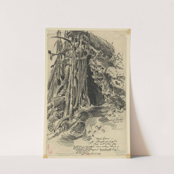 'Major Spence' - thought you'd get a kick out of the 'fox-hole' cave where Mack & I spend 'considerable time' by Howard Brodie