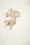 Male figure carrying a tray, seen from below