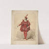 Male figure dressed in a red costume, holding a piece of paper in his right hand by G. Wilkinson