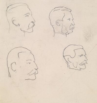 Male – Four Profile Head Sketches of moustached Man