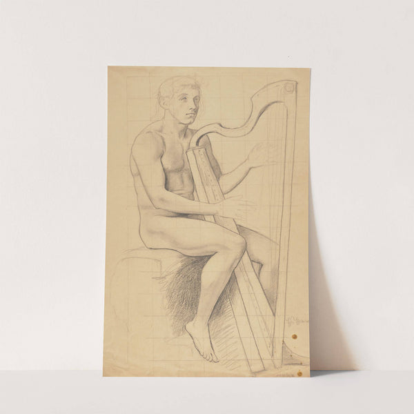 Male Nude Playing the Harp (1870 - 1890) by Hans Thoma