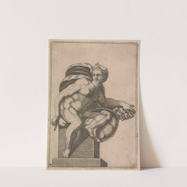 Male Nude Seated from Panel of 'Creation of Eve' by Adamo Scultori