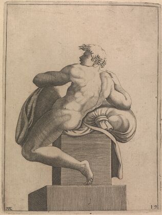 Male Nude Seated from Panel of ‘God Separating the Waters…’