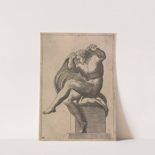 Male Nude Seated from Panel of 'God Separating the Waters...' by Adamo Scultori