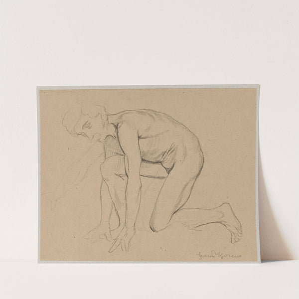 Male Nude with Moustache, Kneeling, in Profile (1880 - 1890) by Hans Thoma