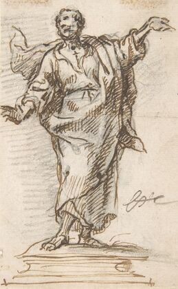 Male Saint Standing on a Pedestal with Arms Extended
