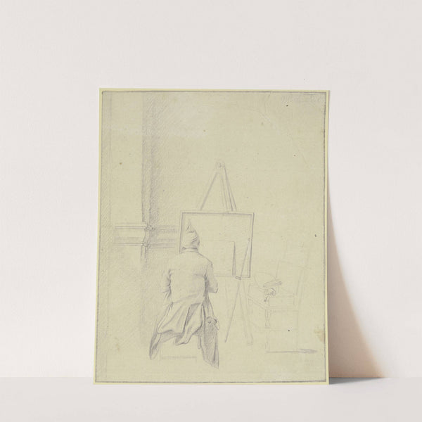 Maler mit Zipfelmütze, vom Rücken gesehen, vor der Staffelei sitzend by Gottlieb Welté