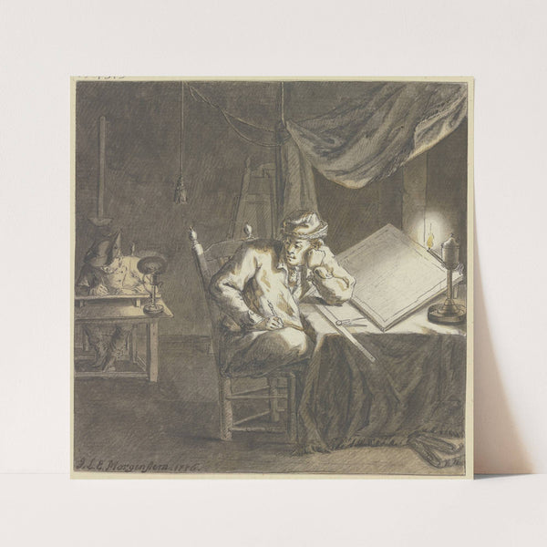 Maler und Geselle im Atelier bei Lampenlicht an ihren Zeichentischen arbeitend (1776) by Johann Ludwig Ernst Morgenstern