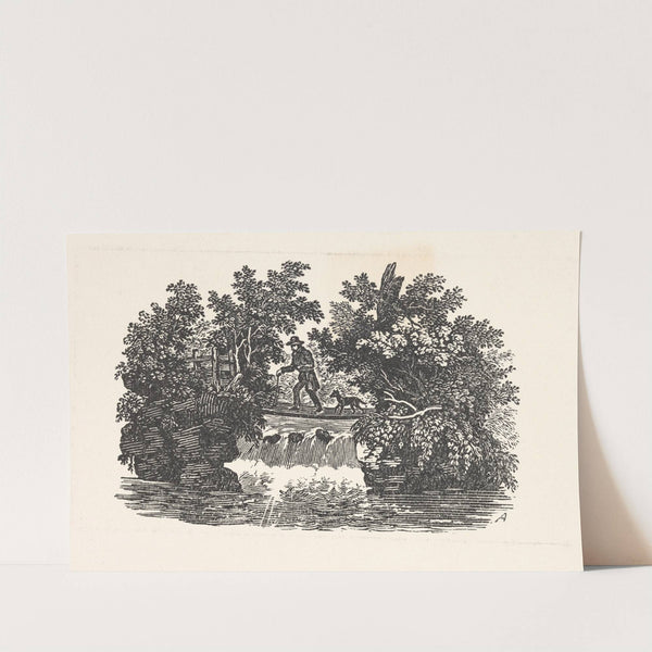 Man and dog near waterfall by Alexander Anderson