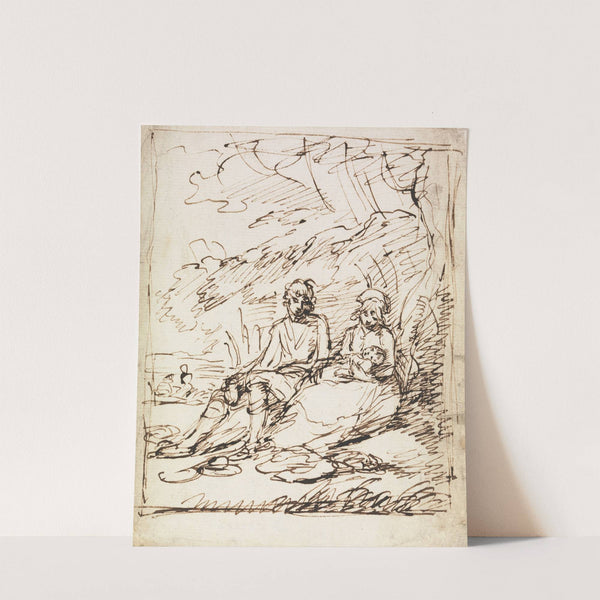 Man and Woman Holding Baby, Seated on Bank by Benjamin West