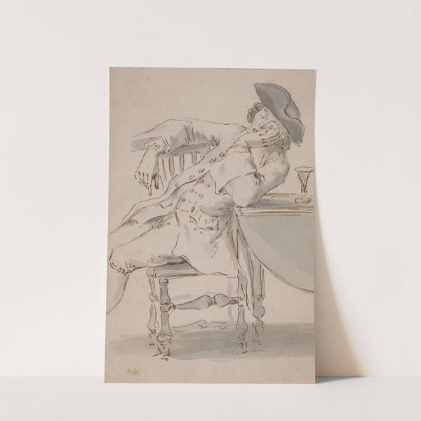 Man Asleep leaning against a table by Louis Philippe Boitard