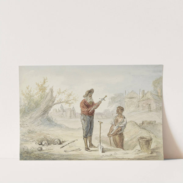 Man die een zwaard opgraaft op een oud slagveld by Alexander Ver Huell