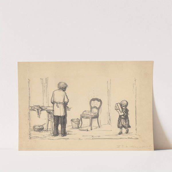 Man en kind aan het behangen by Willem Pothast