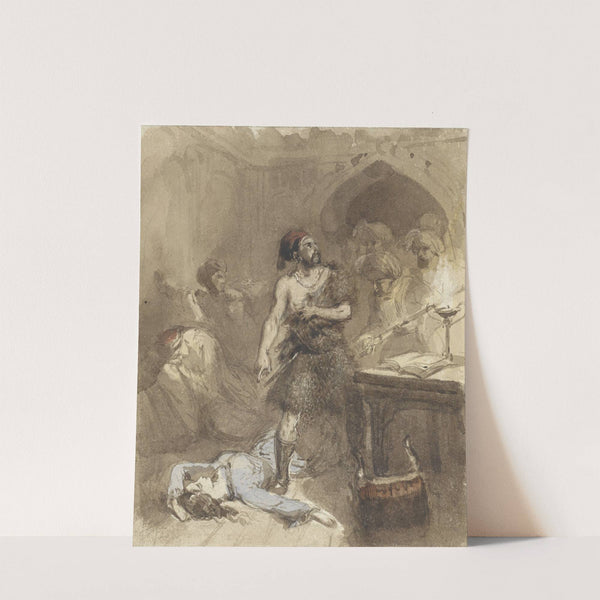 Man en op de grond liggende vrouw in een Moors vertrek by Charles Rochussen