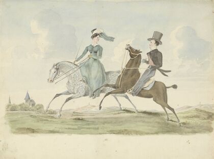 Man en vrouw te paard in een landschap