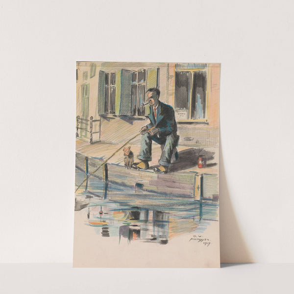 Man fishing at a canal in Maarssen (1919) by Otto Verhagen